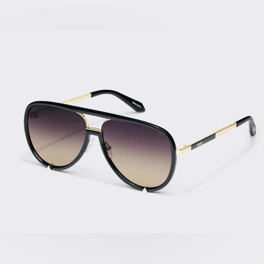Quay Australia High Profile Black & Gold Aviator, Smoke Taupe POLARIZED Lenses